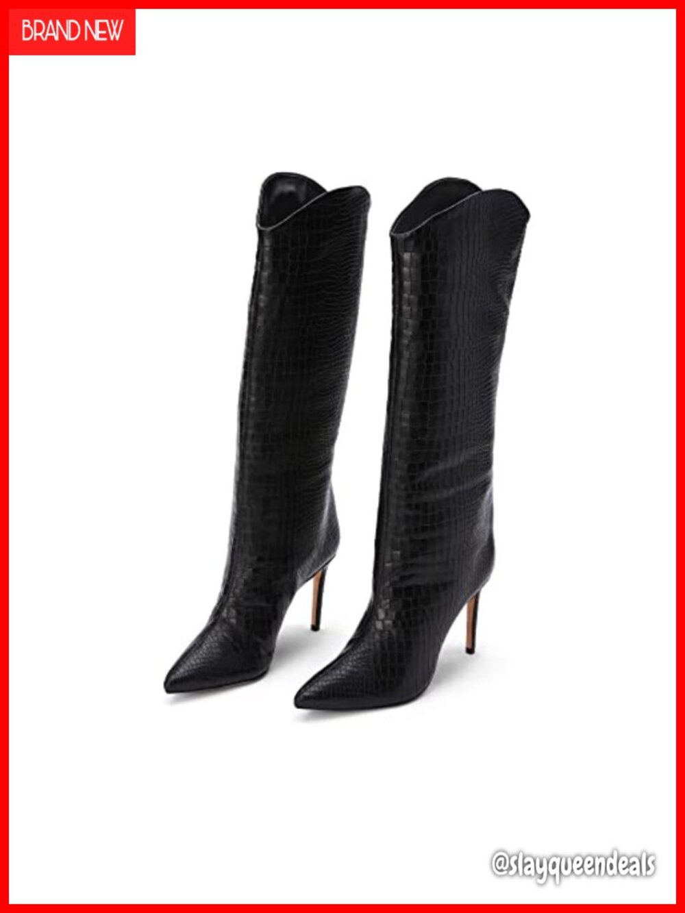Crocodile Embossed Leather Stiletto Heel Knee High Dress Boots